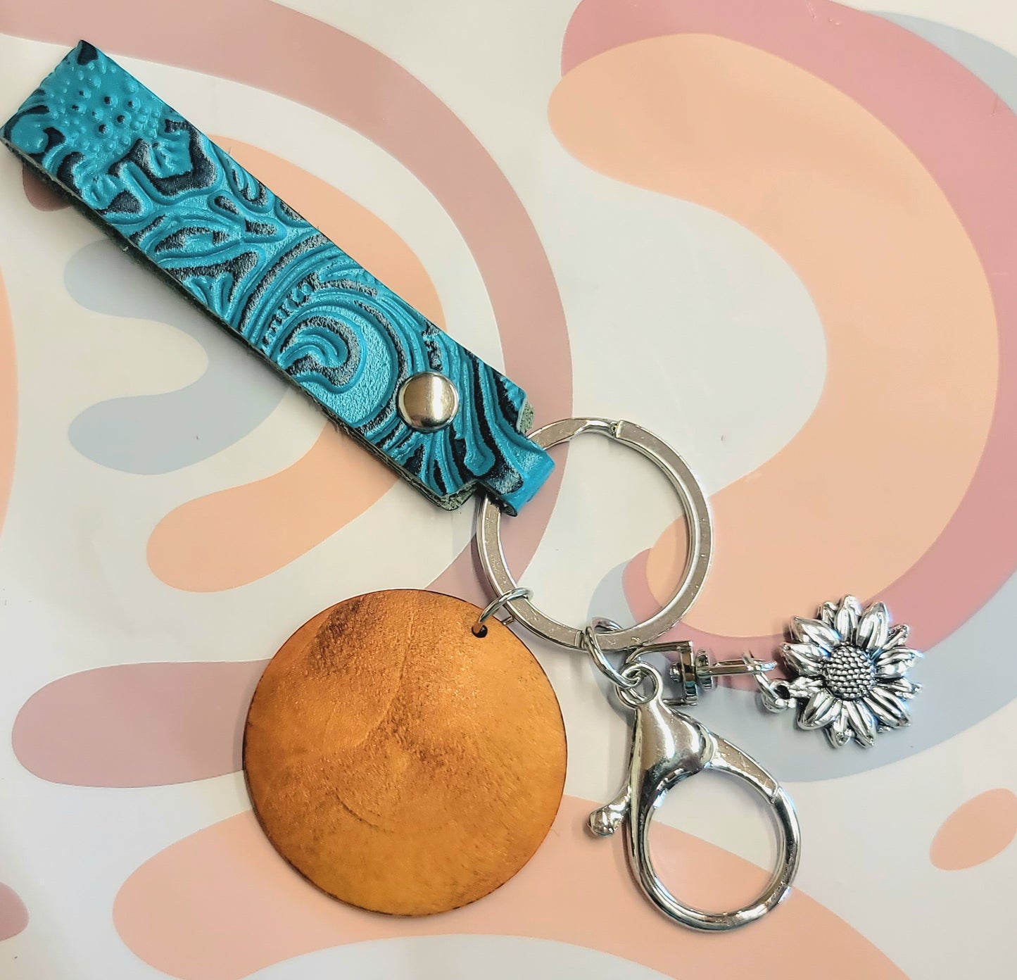 Teal leather keychain