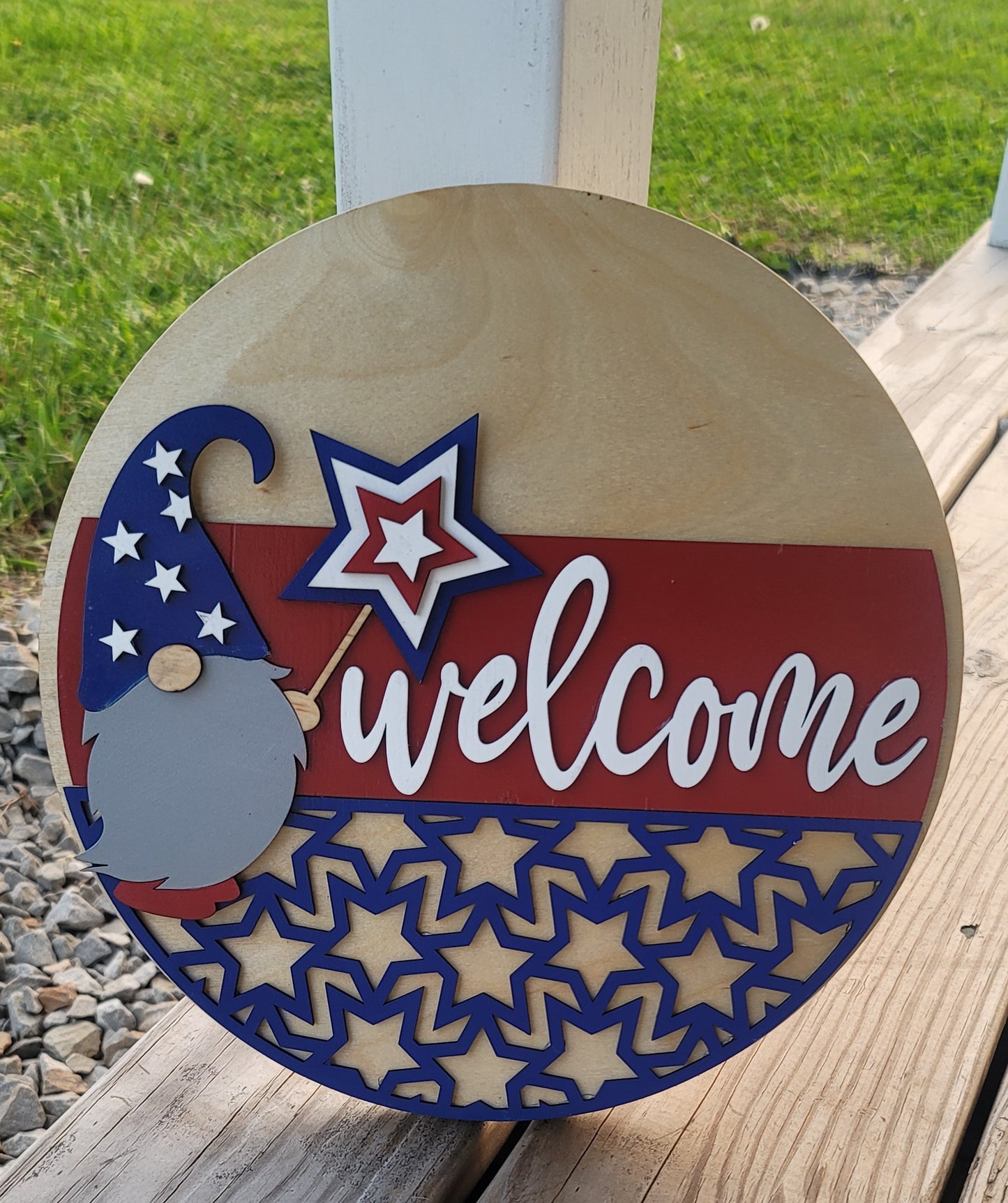 Gnome welcome wood sign