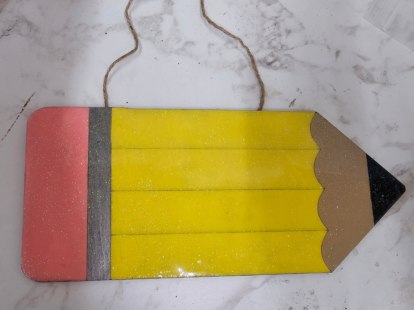 Wooden glitter resin pencil door sign