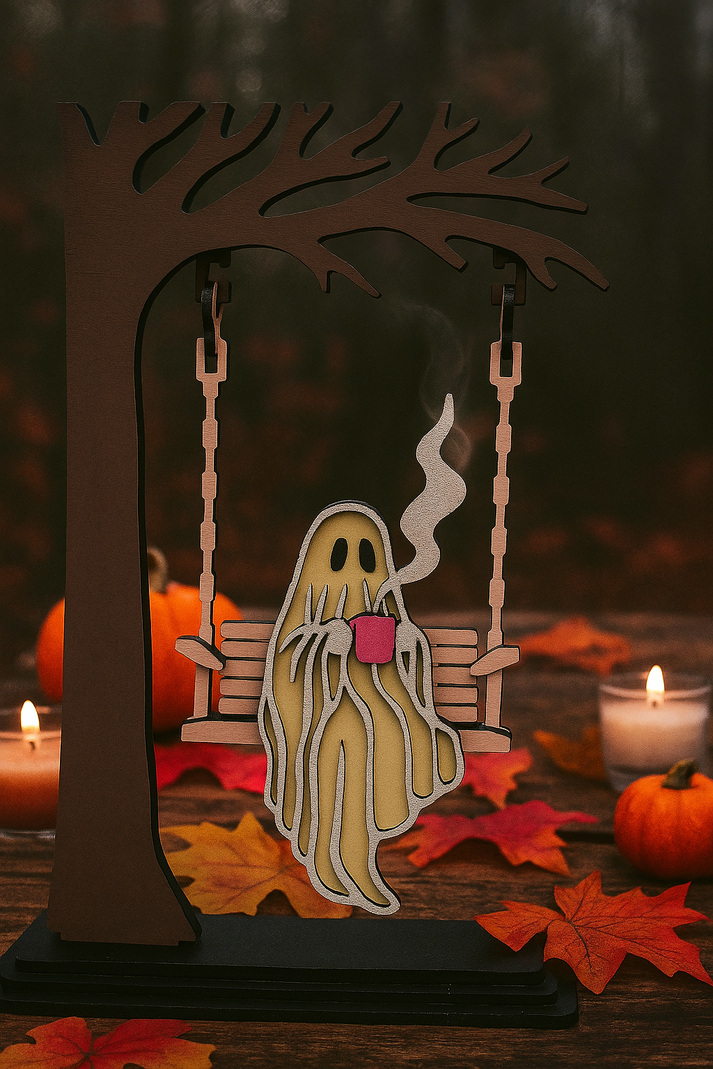 Ghost on swing drinking coffee