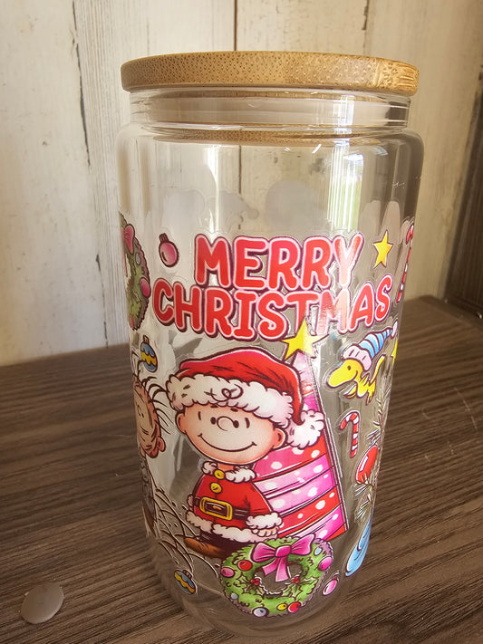 Snoopy Christmas glass cup
