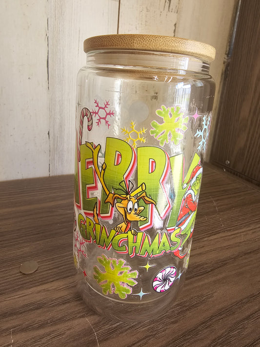 Merry grinchmas glass cup