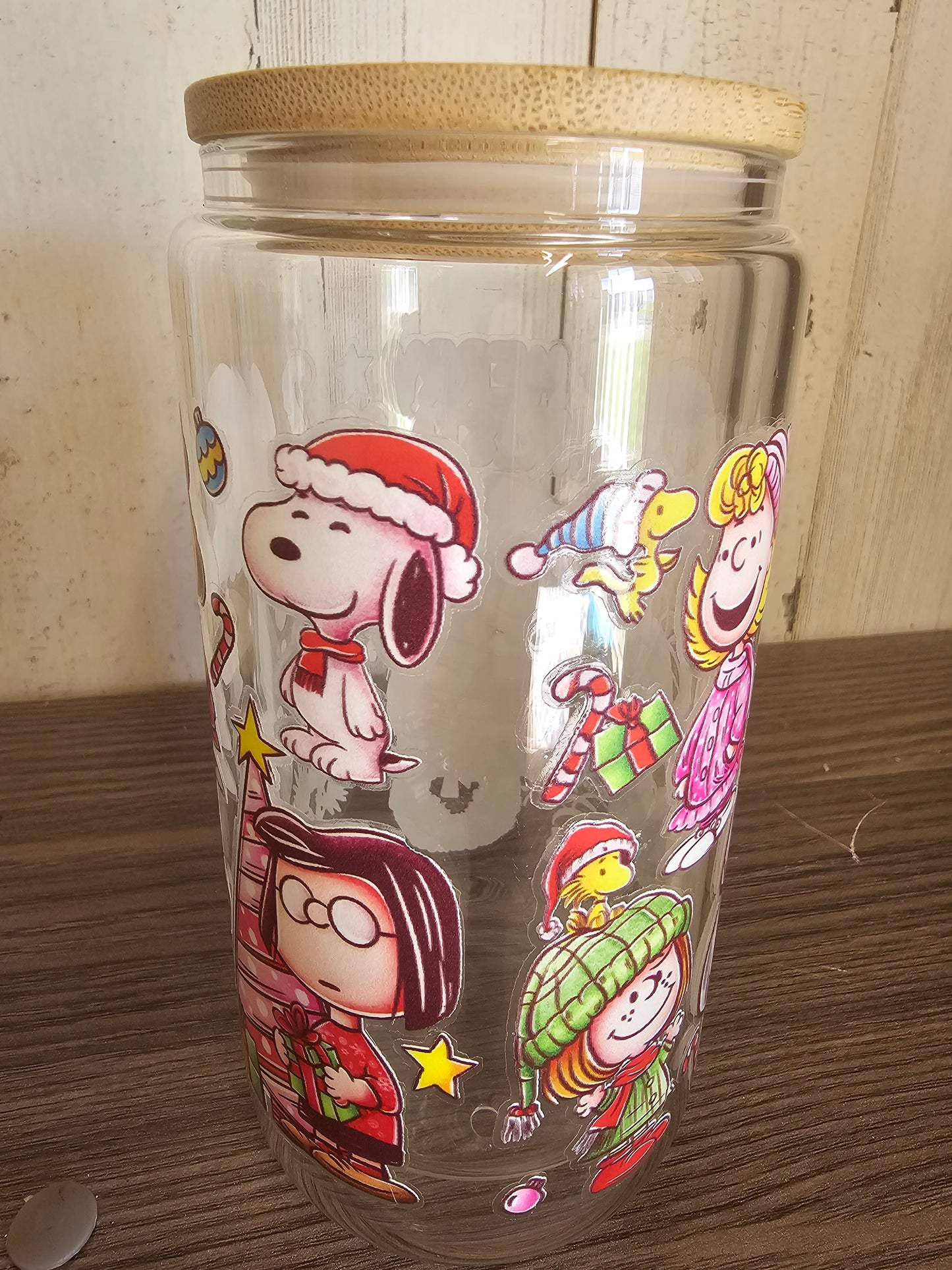 Snoopy Christmas glass cup
