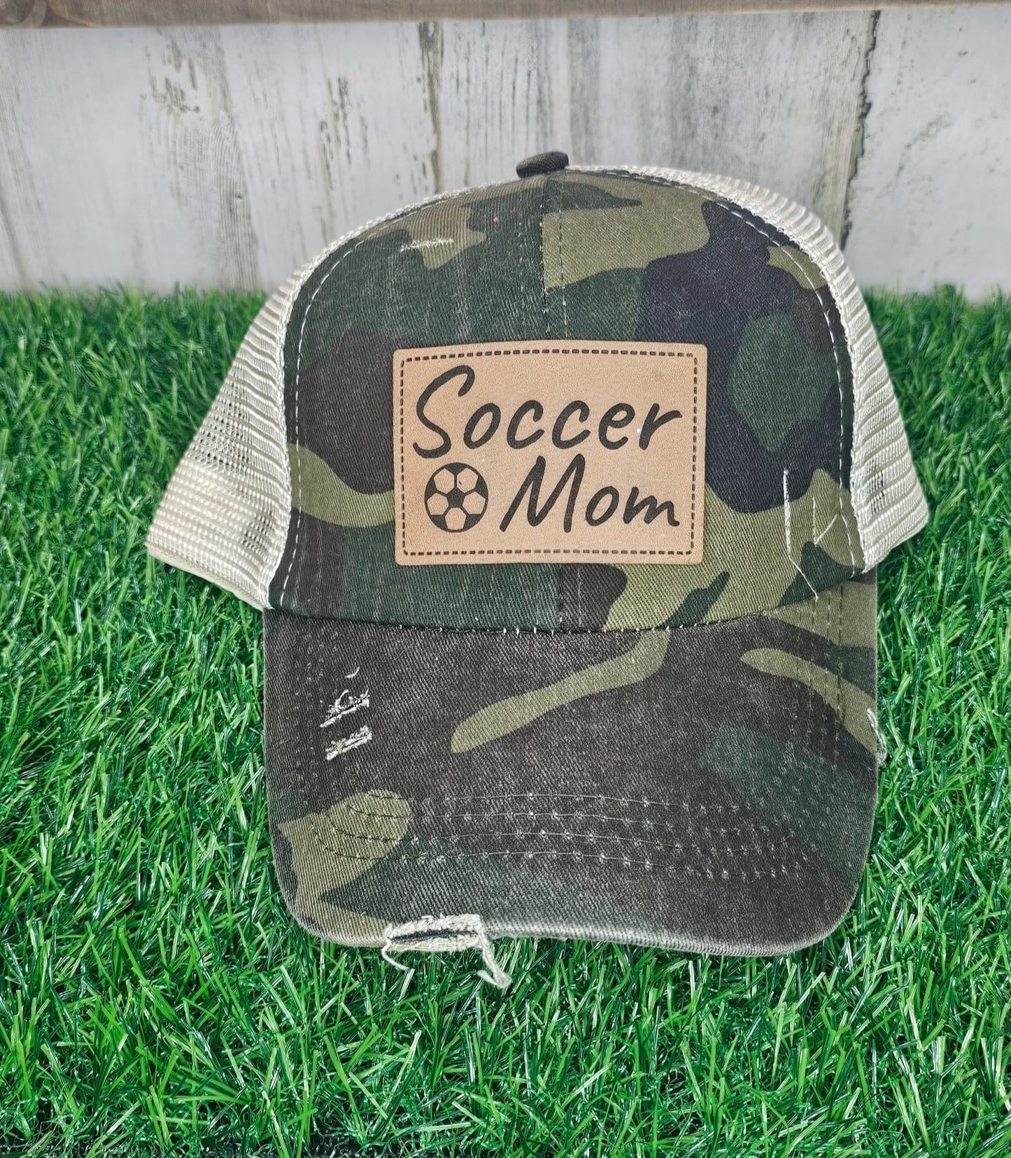 soccer mom leather patch hat